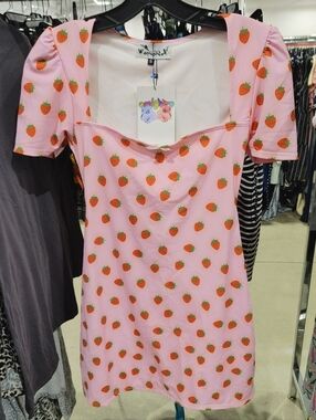 O-mighty Strawberry Mini Dress Pink Red Strawberries Small New With Tag NWT